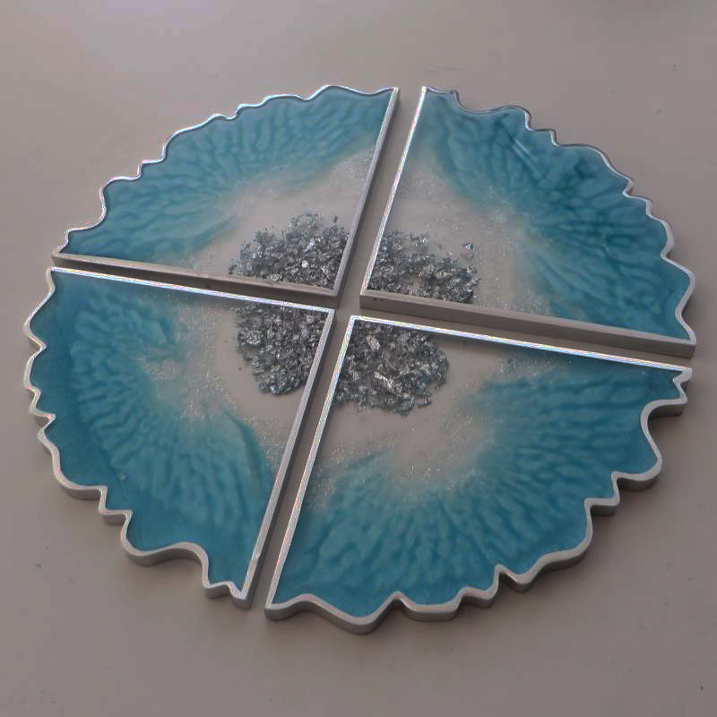 Turquoise and silver quad coasters